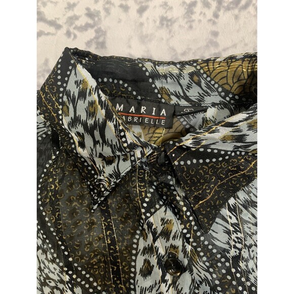 MARIA GABRIELLE  SZ  L  Black Gold Sheer Blouse Fairy Goth Forrest Fairy Grunge - Picture 2 of 9